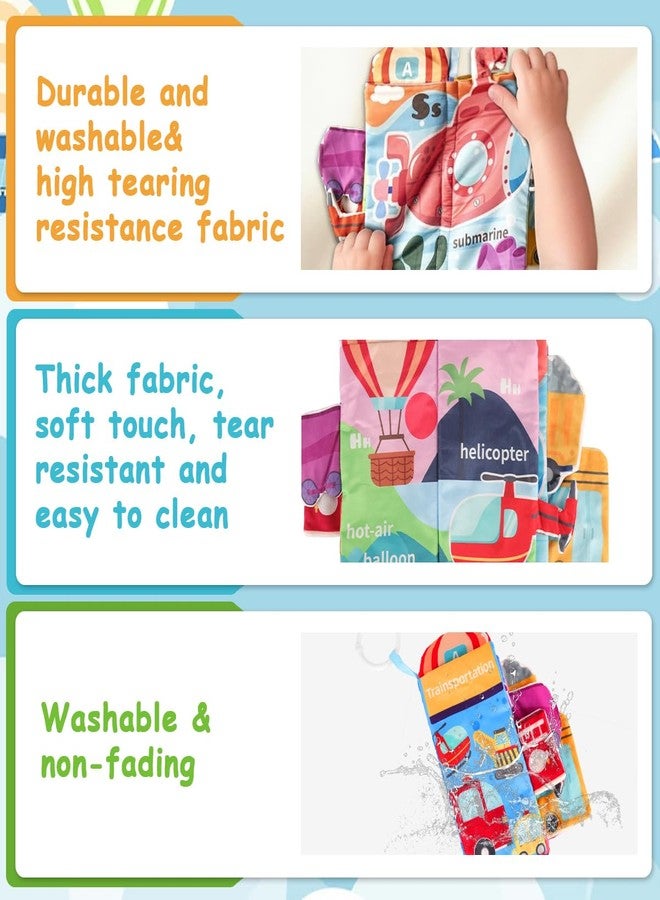 Zorbes SNOWIE Soft® Baby Cloth Book for Age 6-12 Month, 12-Page Cartoon Transportation -Theme Cloth Book with Squeaky Sound Toy,Stroller Hanging Soft Busy Book,Interactive Sensory Books - Image 5